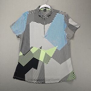 Jamie Sadock Quarter Zip Top Large Short Sleeve Geometric Tennis Pickleball Golf